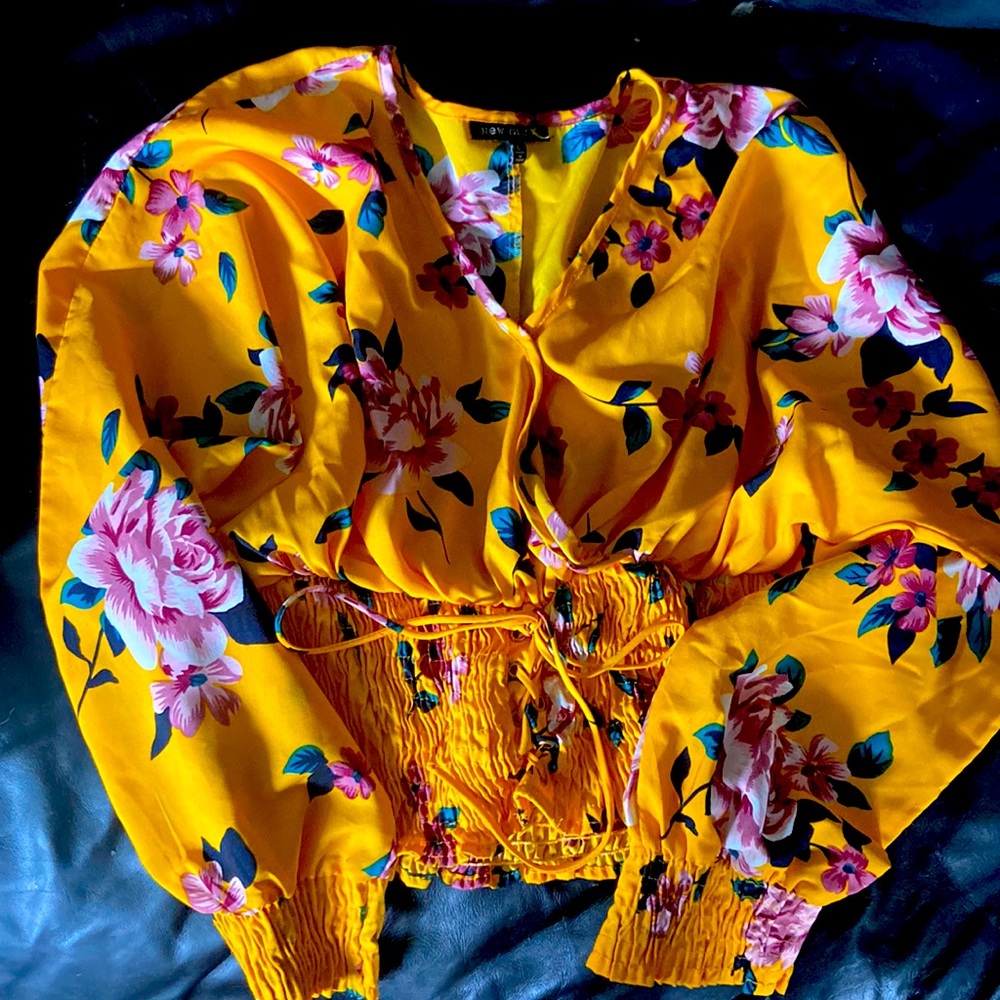 Button down long sleeve shirt with flowers